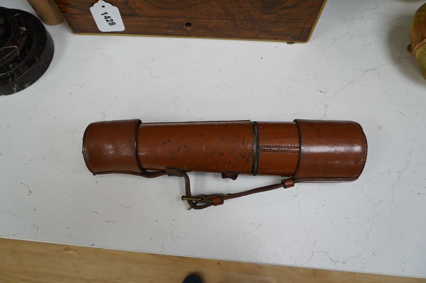 A brass three draw military telescope, marked “ABL 1950 Tel. Sgn. Mk VI. V6-OS 717 GA No 049”. Condition - fair to good, a little worn, good optics